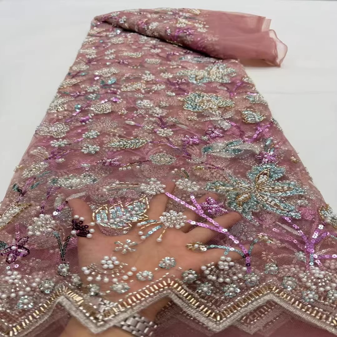 Embroidery Youtube - 5 jardów tkaniny z cekinami, koralikami