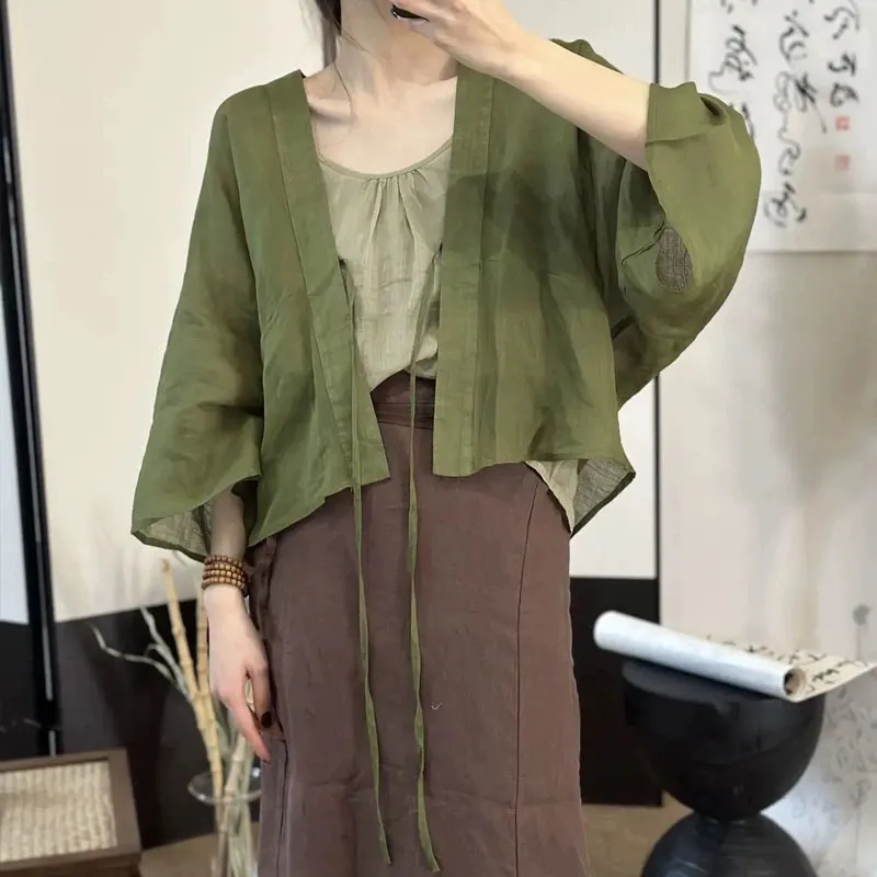 Linen Fabric Natural - Kardigan z cienkiej bawełny i lnu