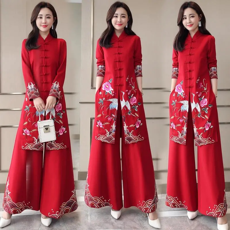 Embroidery Youtube - Długi zestaw w stylu etnicznym Cheongsam