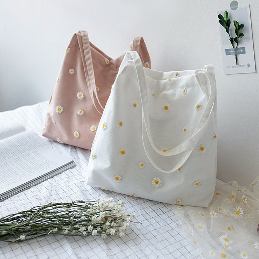 Embroidery Daisy Flower - Damskie torby płócienne Dziewczęca torebka na