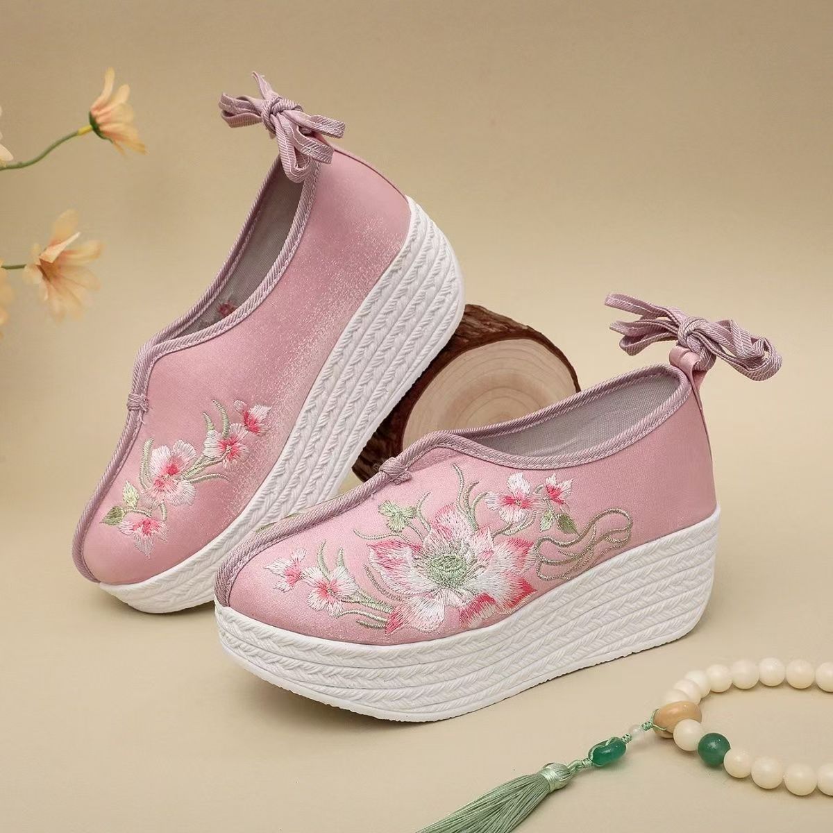 Embroidery Style - Damskie etniczne buty na koturnie, haftowane,