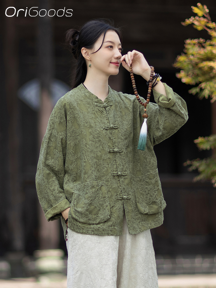 Linen Fabric Natural - OriGoods Bluzka z tkaniny żakardowej, bawełna