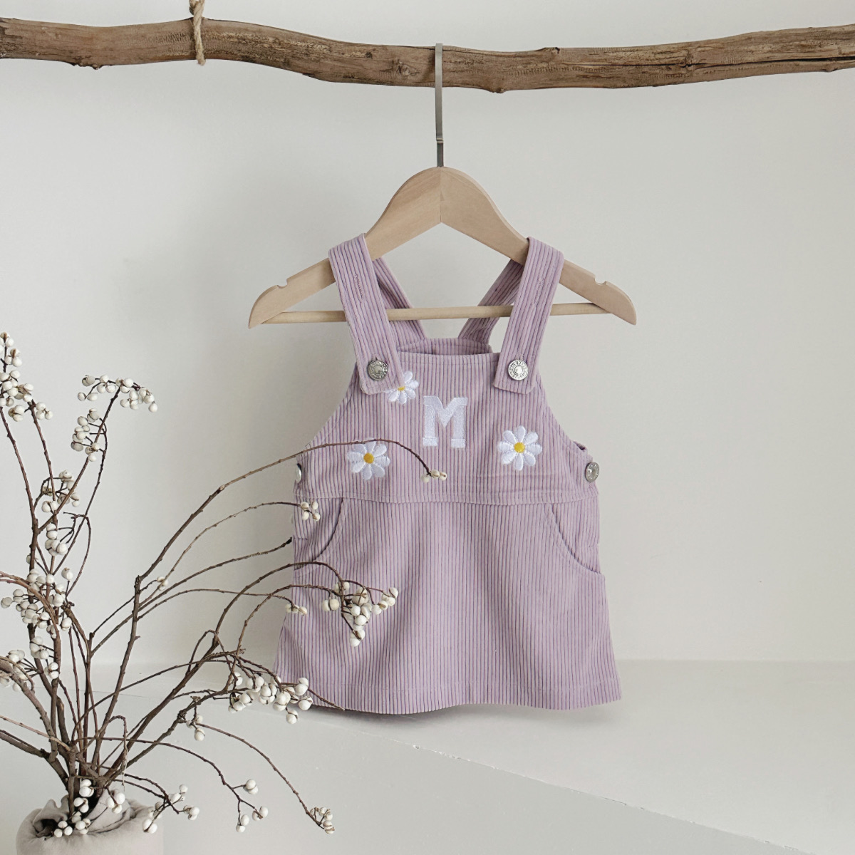 Embroidery Daisy Flower - Ubranka dla dziewczynki jesień Denim fioletowy
