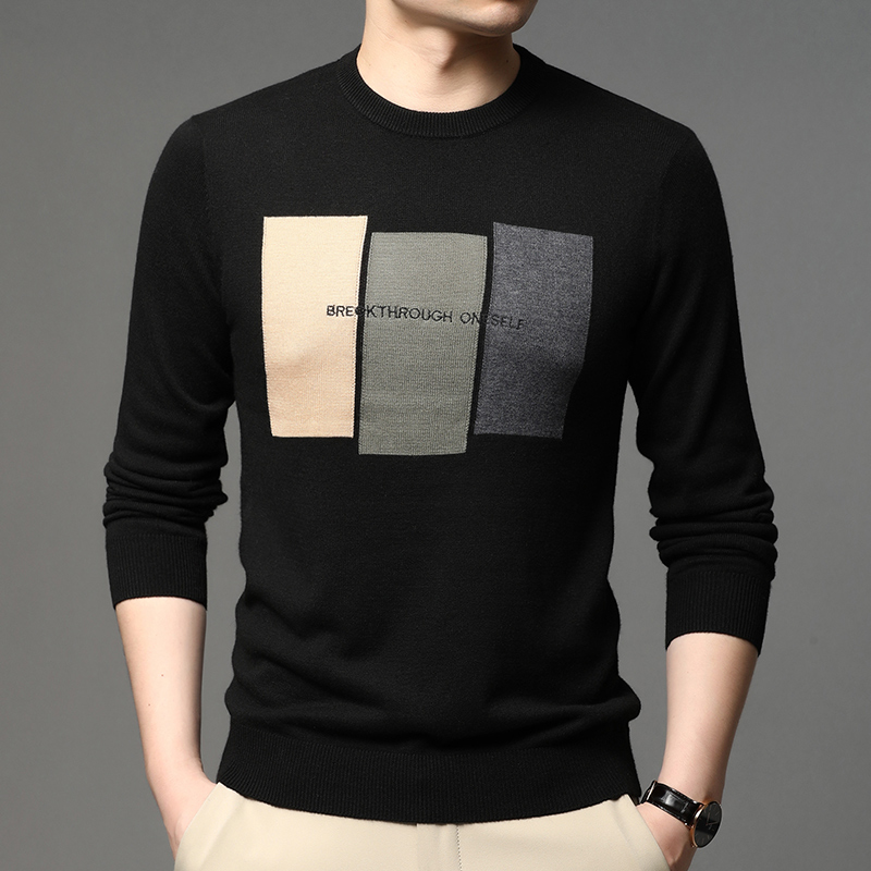 Embroidery Font - Wysokiej klasy modny męski sweter z