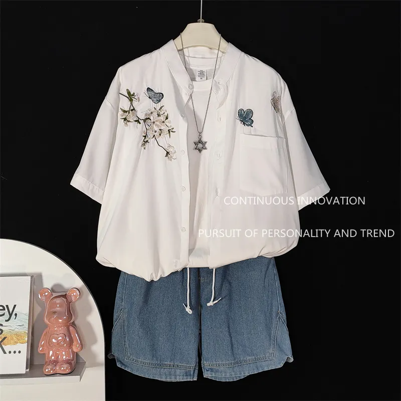 Embroidery Style - Męski 3-częściowy zestaw: koszula z krótkim