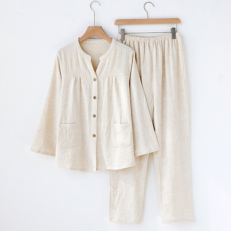 Linen Fabric Natural - Piżama damska w stylu japońskim z