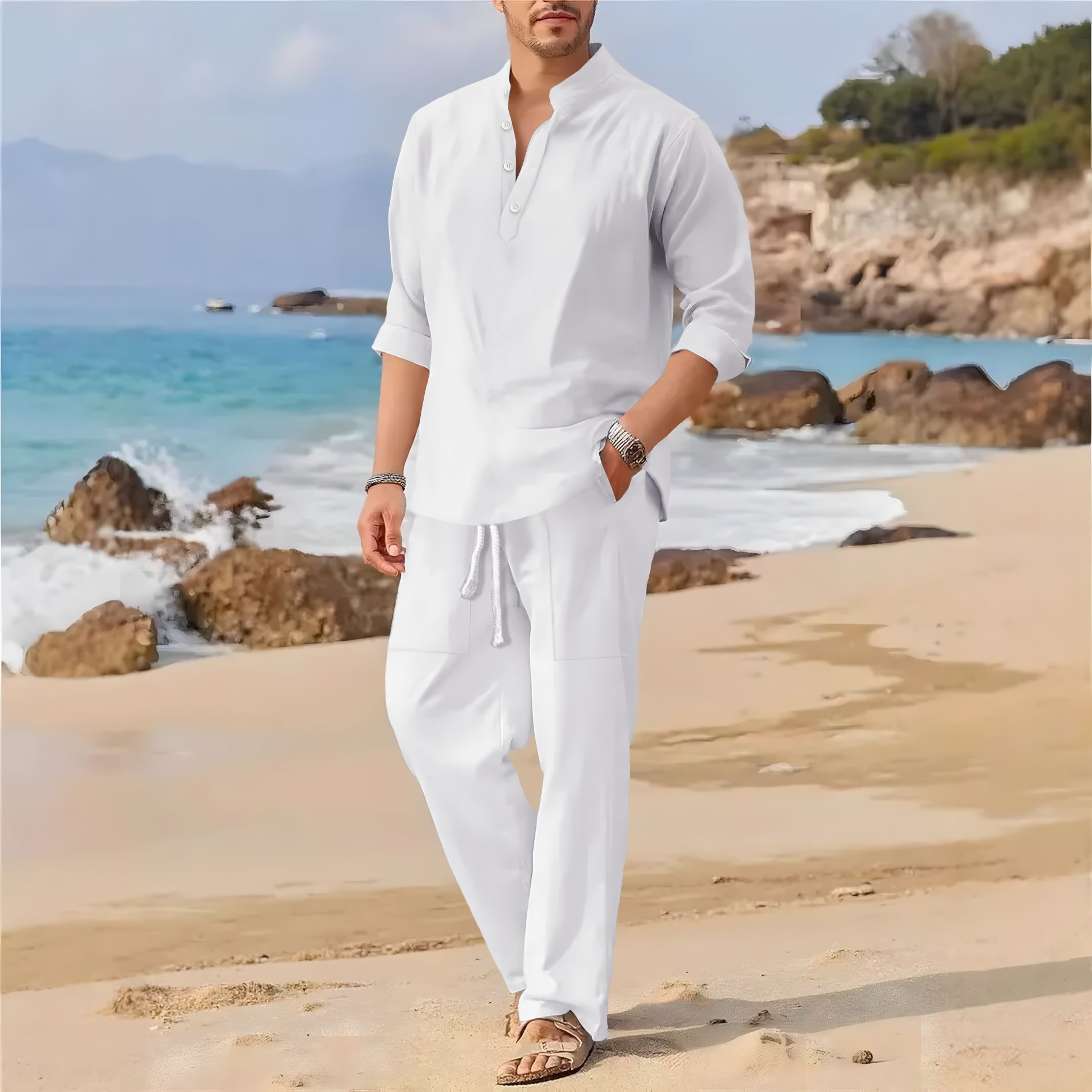 Męski retro garnitur z bawełny – Linen Fabric Natural recenzja i cena