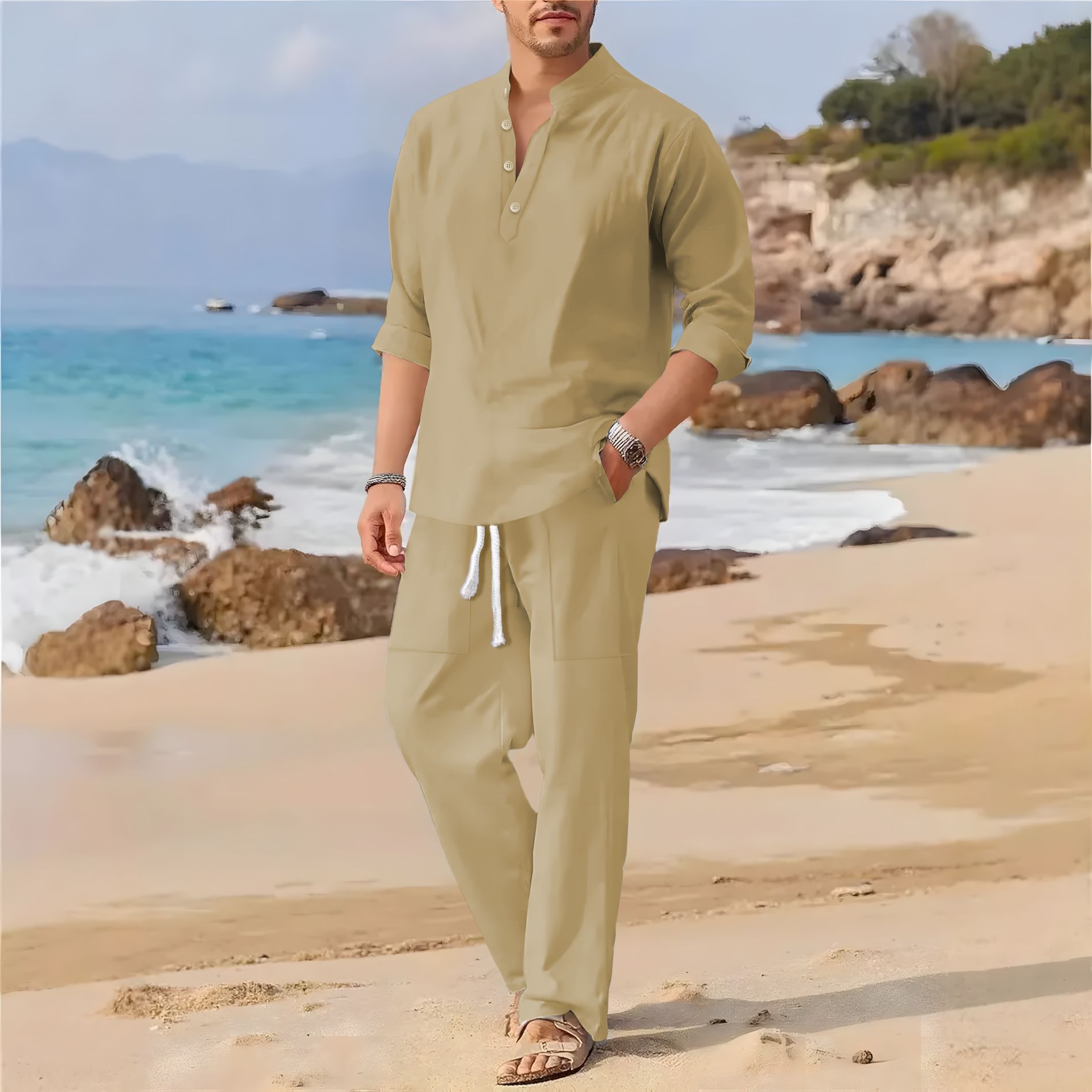 Męski retro garnitur z bawełny – Linen Fabric Natural recenzja i cena