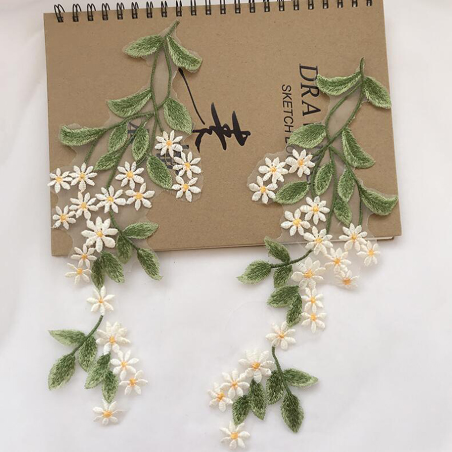 1 para zielony liść stokrotka  – Embroidery Daisy Flower recenzja i cena